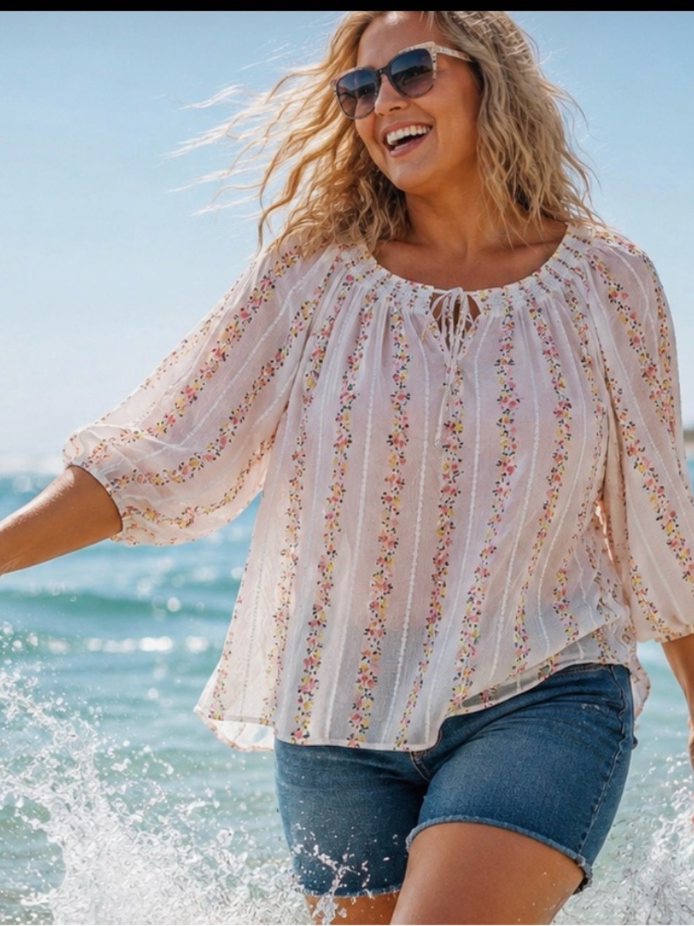 torrid Light Pink Floral Peasant Blouse